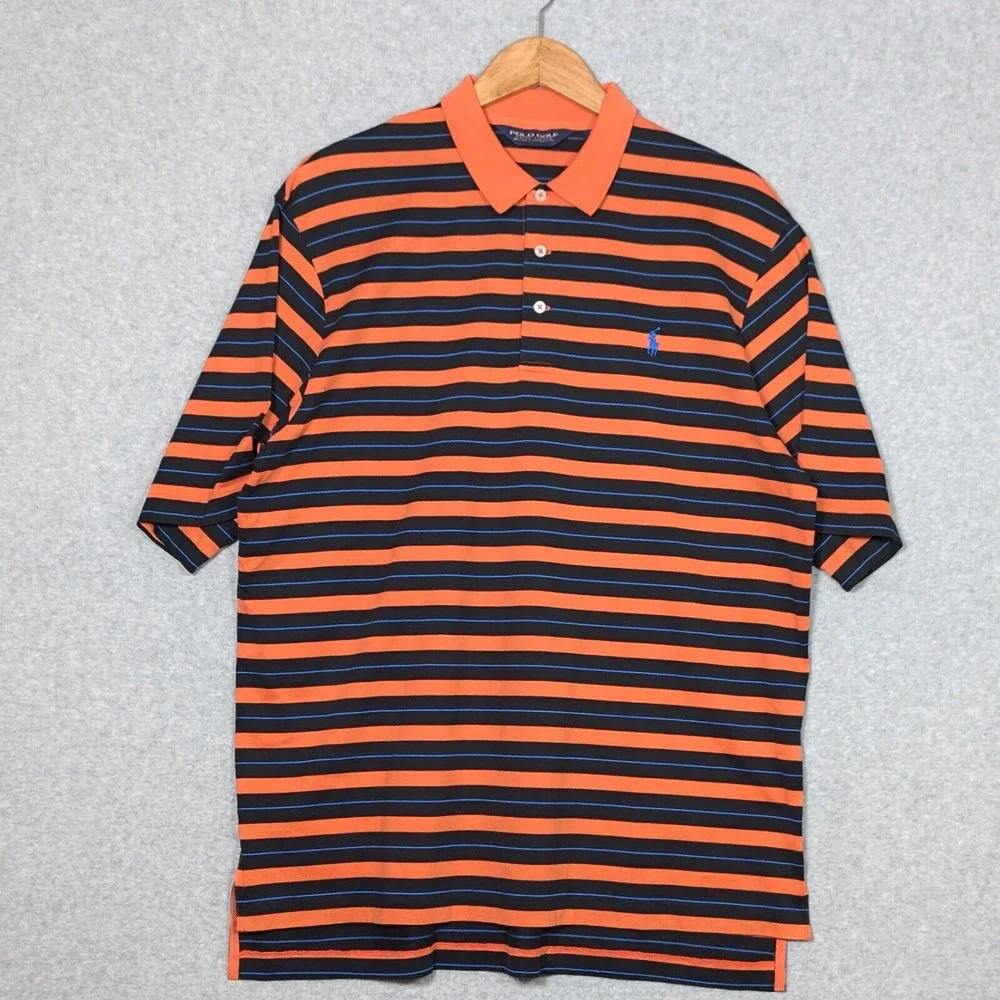 Polo Golf Ralph Lauren Mens Large Polo Shirt Peru Pima Cotton Orange Black